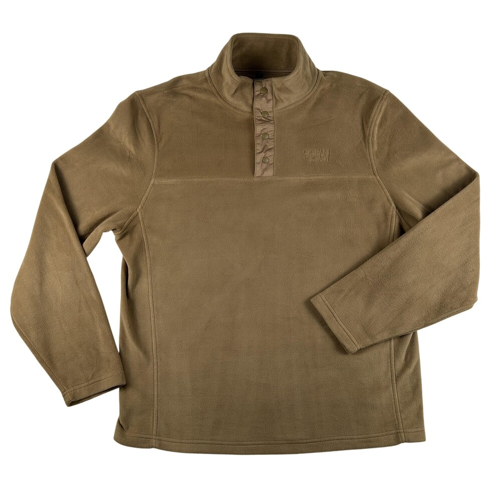 Ocean + Coast Sweatshirt Mens Medium Brown Fleece Snap Mock Neck Logo Pullover